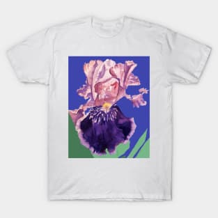 Iris Watercolor Painting - Glorious Purple on Navy Blue T-Shirt